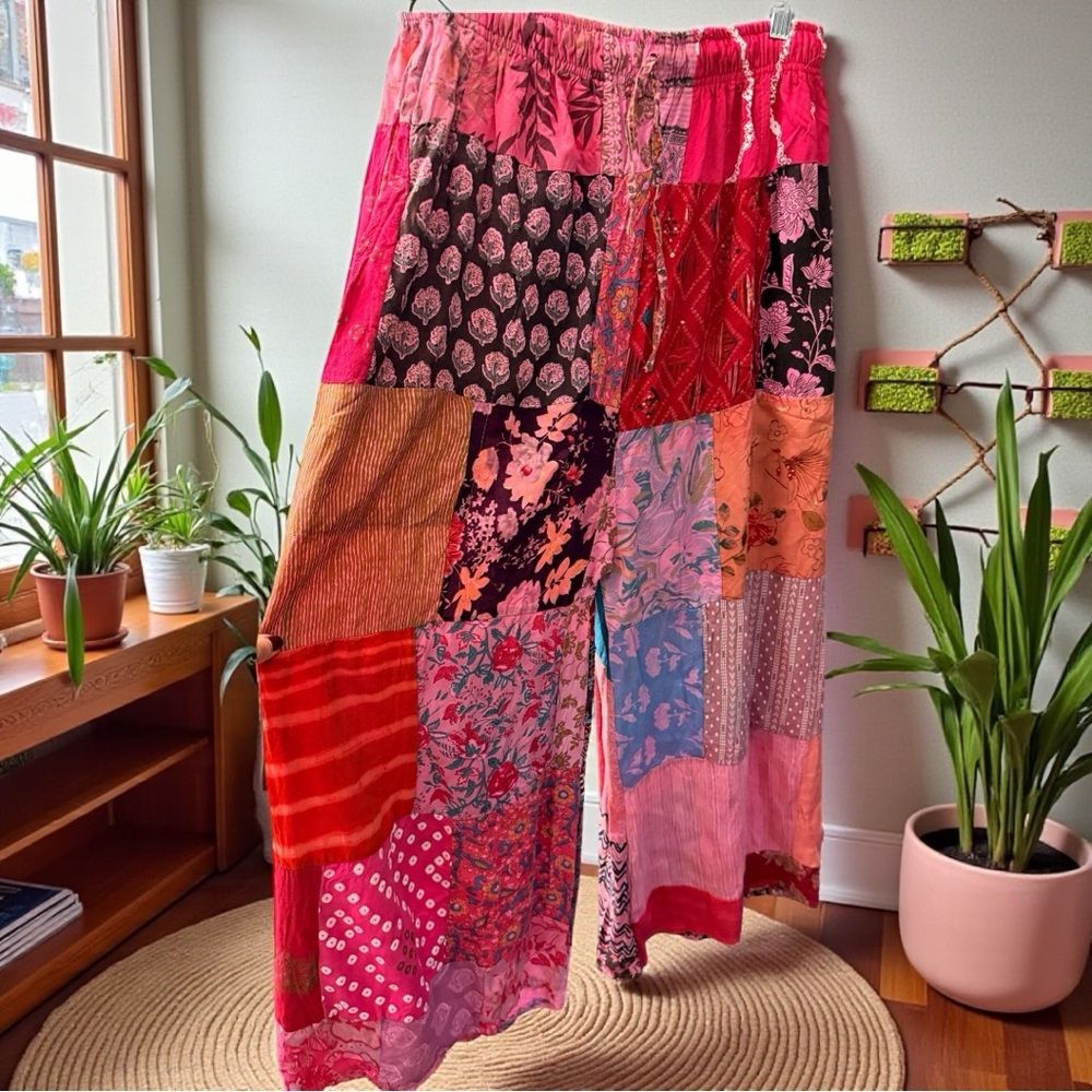 Boho Flowy Wide Leg Patch Pants - image 6
